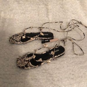 NWT Mango Snakeskin Strappy Sandals with Shells 37